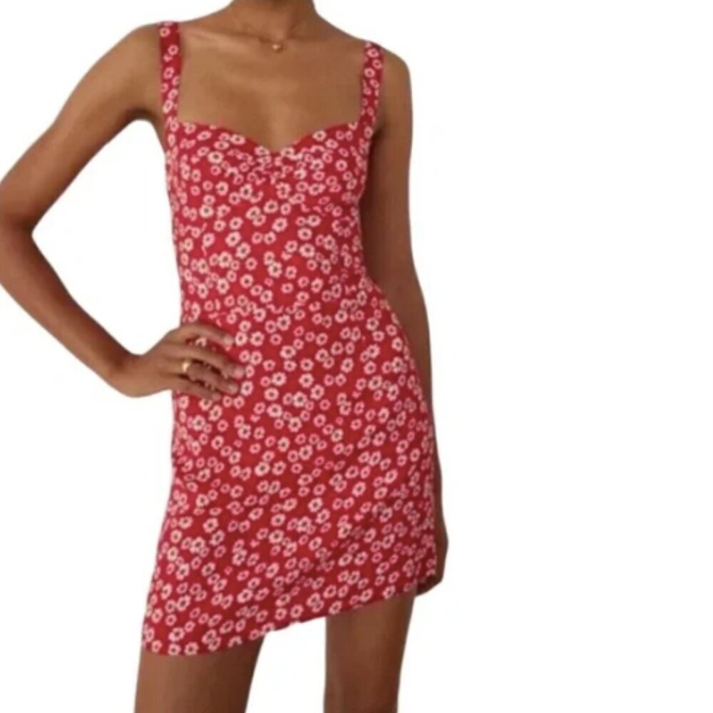 Reformation Baldwin Dress Red Daisy Print Mini Dress 4